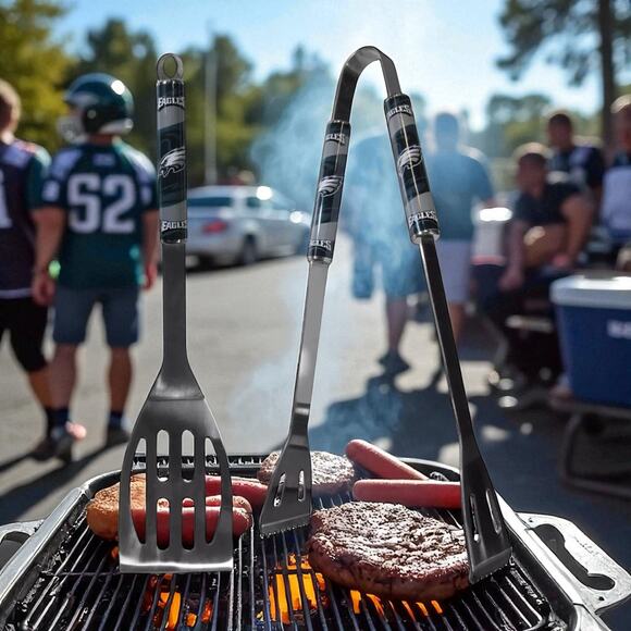 Philadelphia Eagles NFL Tailgate BBQ Grill Set Barbecue Spatula Tong Set x2 Tool - Picture 1 of 13
